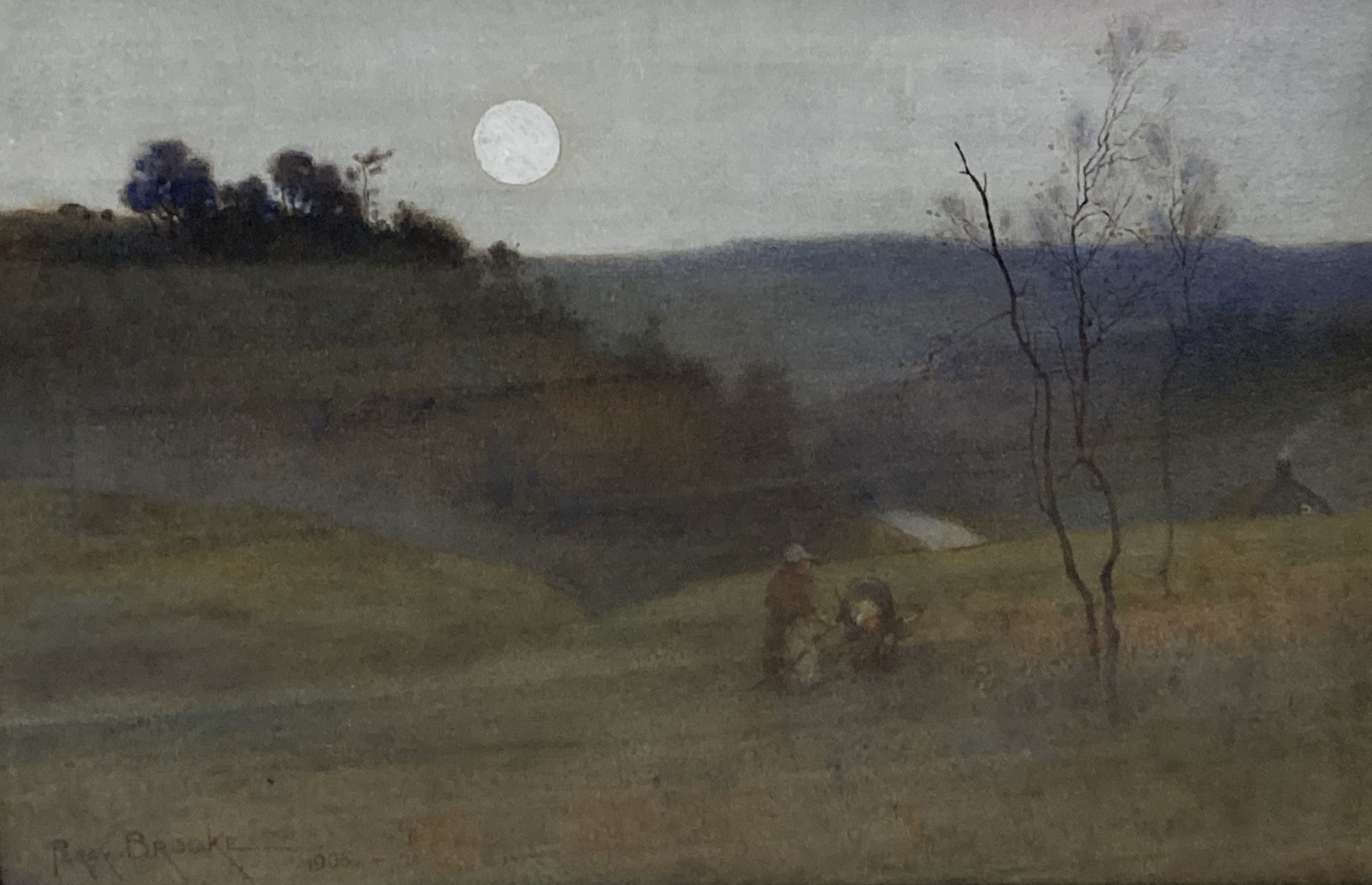 Percy Brooke (fl.1894-1916), watercolour, Gleaners at sunset, signed and dated 1905, 18 x 27cm